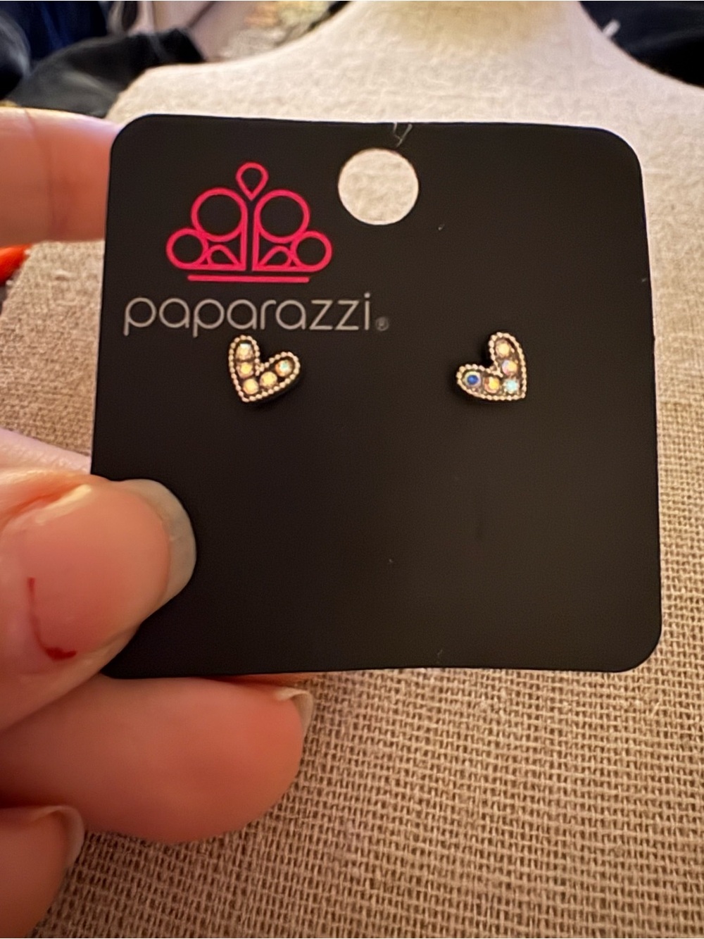 paparazzi Gold Heart Stud Earrings with Iridescent Crystals